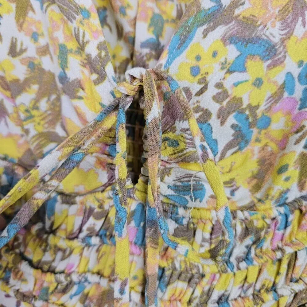 NWT FREE PEOPLE Forget Me Not Mini Dress size 0 XS LILY YELLOW BLUE PINK FLORAL - Picture 6 of 11